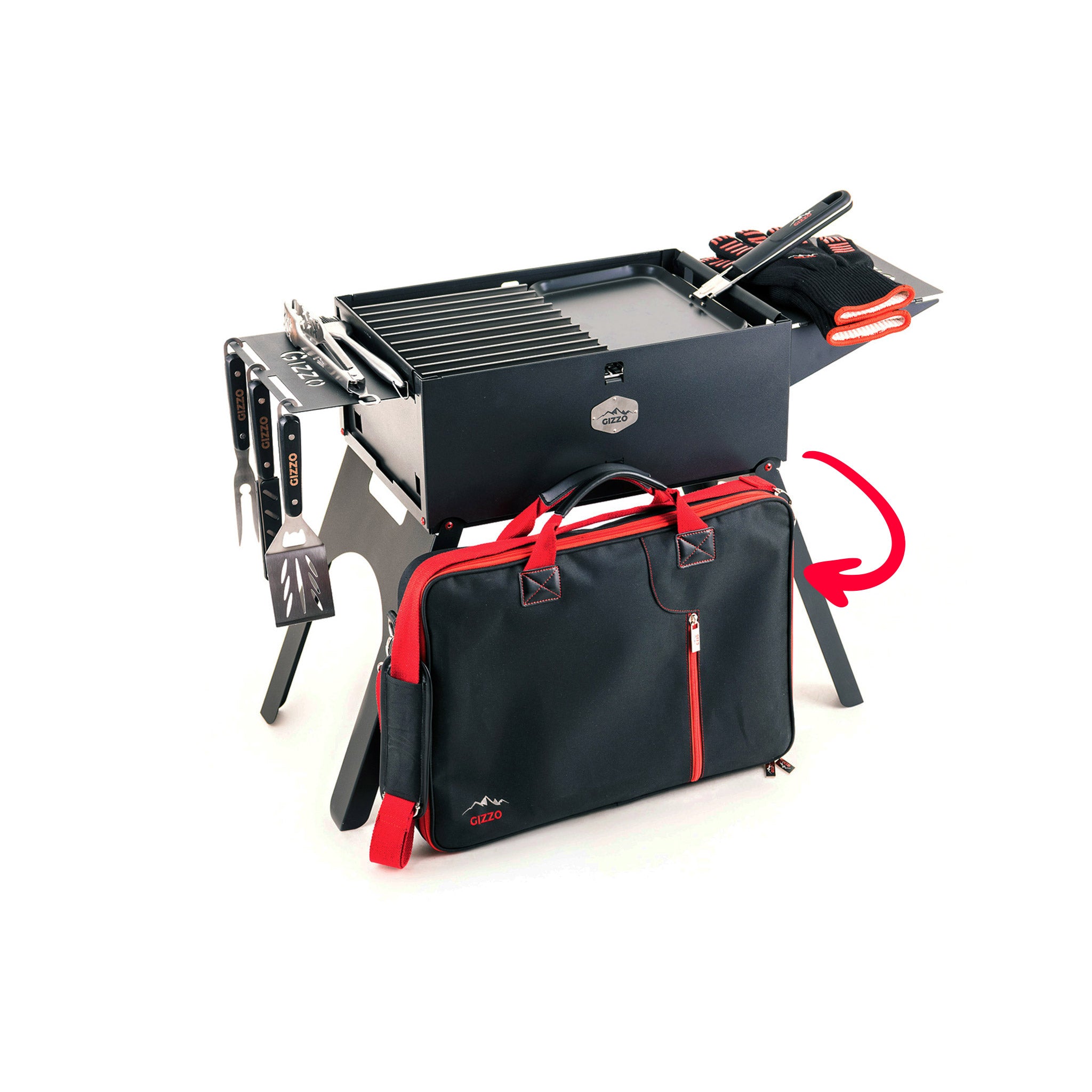 Foldable Charcoal Camping Grill with Accessories fits in BBQ Case