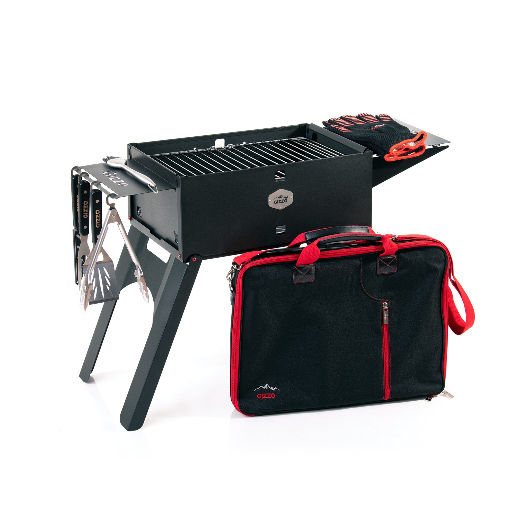 Foldable Portable Charcoal Grill with travel case bbq tools set gloves travel friendly for camping picnic