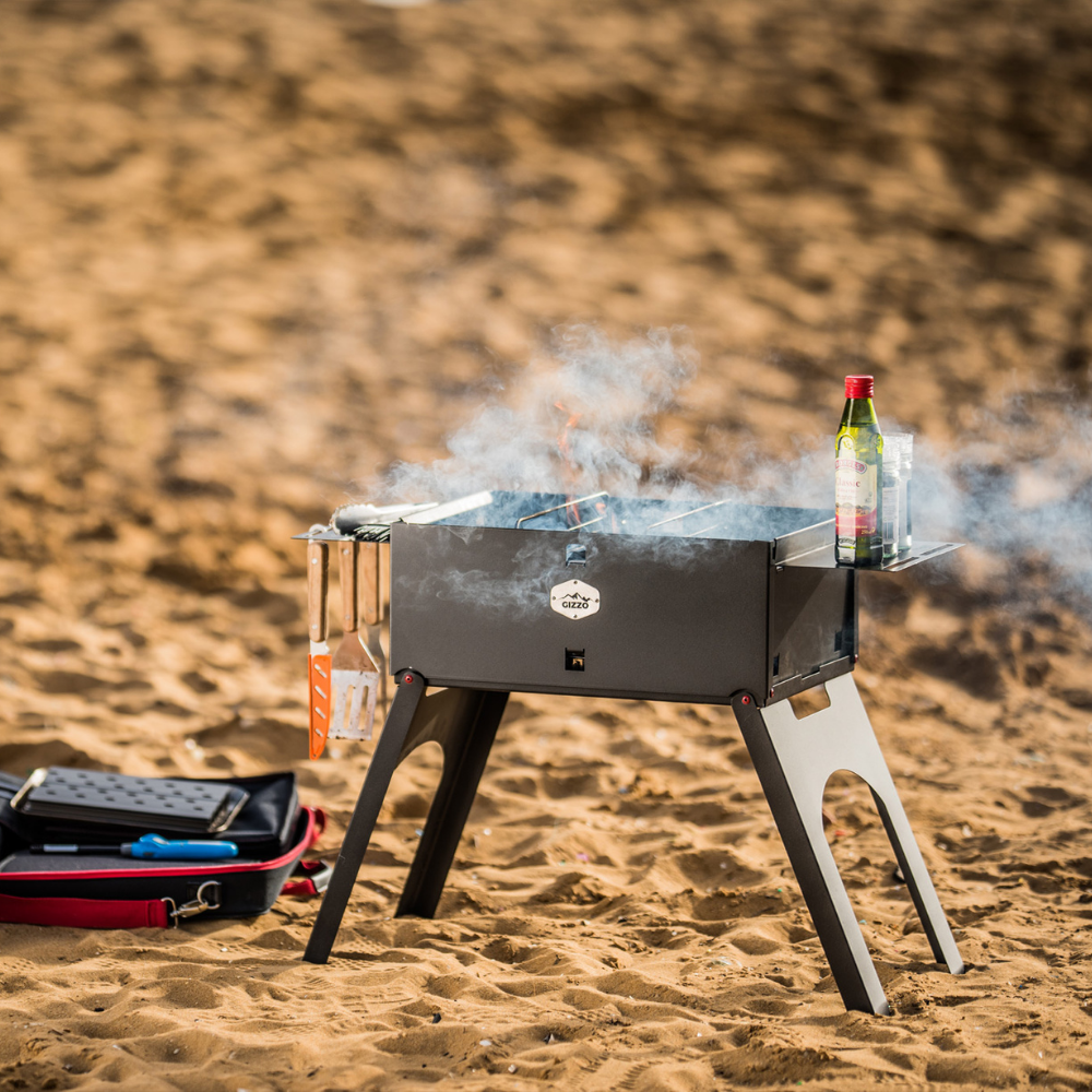 Foldable Portable Charcoal Grill with travel case bbq tools set gloves travel friendly for camping picnic