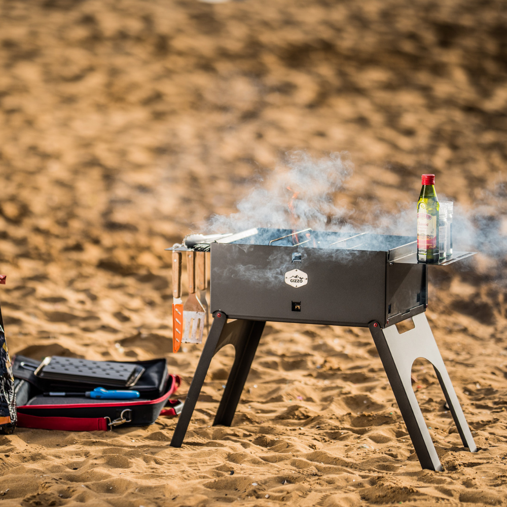 portable charcoal grill with case travel friendly comes in set with side tables grillgrate bbq pan eco fire strater gloves chimney charcoal grate bbq tools for camping travel small mobile foldable car park mini
