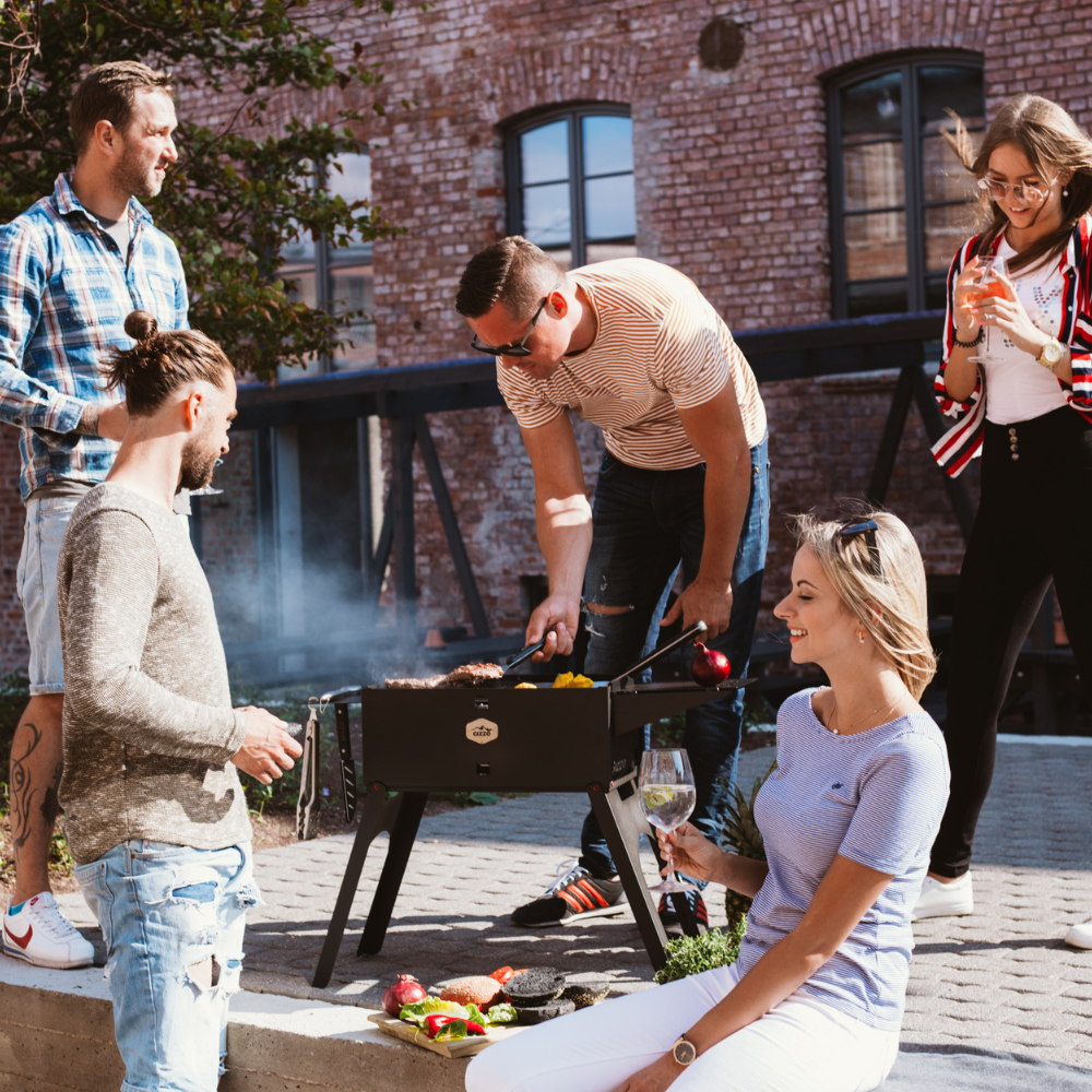 foldable charcoal grill folding with travel case bbq gloves side table easy clan start compact mobile mini small