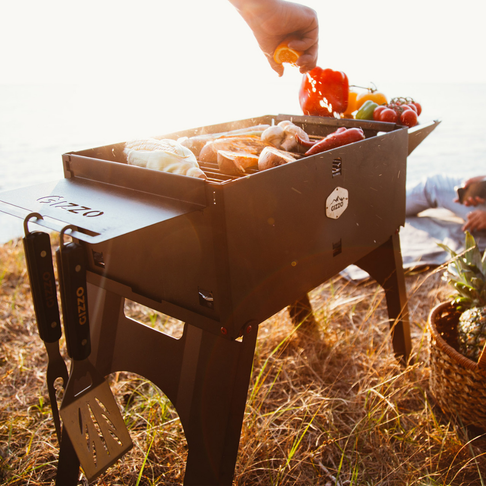 Foldable Portable Charcoal Grill with travel case bbq tools set gloves travel friendly for camping picnic