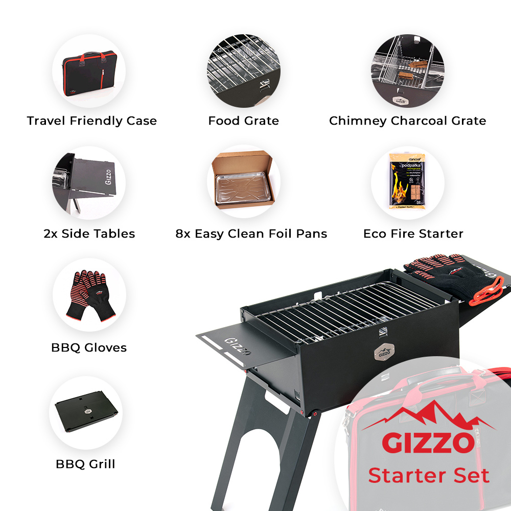 foldable charcoal grill folding with travel case bbq gloves side table easy clan start compact mobile mini small